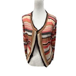 Nic + Zoe Cardigan Womens Multicolored Open Knit Linen Blend Cardigan Boho Small